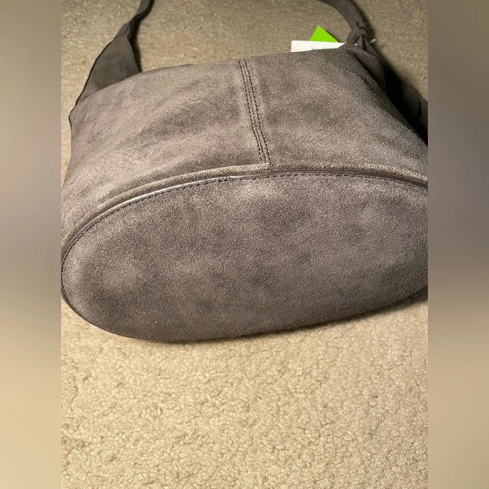 Sam Edelman🤎🖤 Astrid spiced pecan Suede Women's Black Leather Bucket Bag NWT